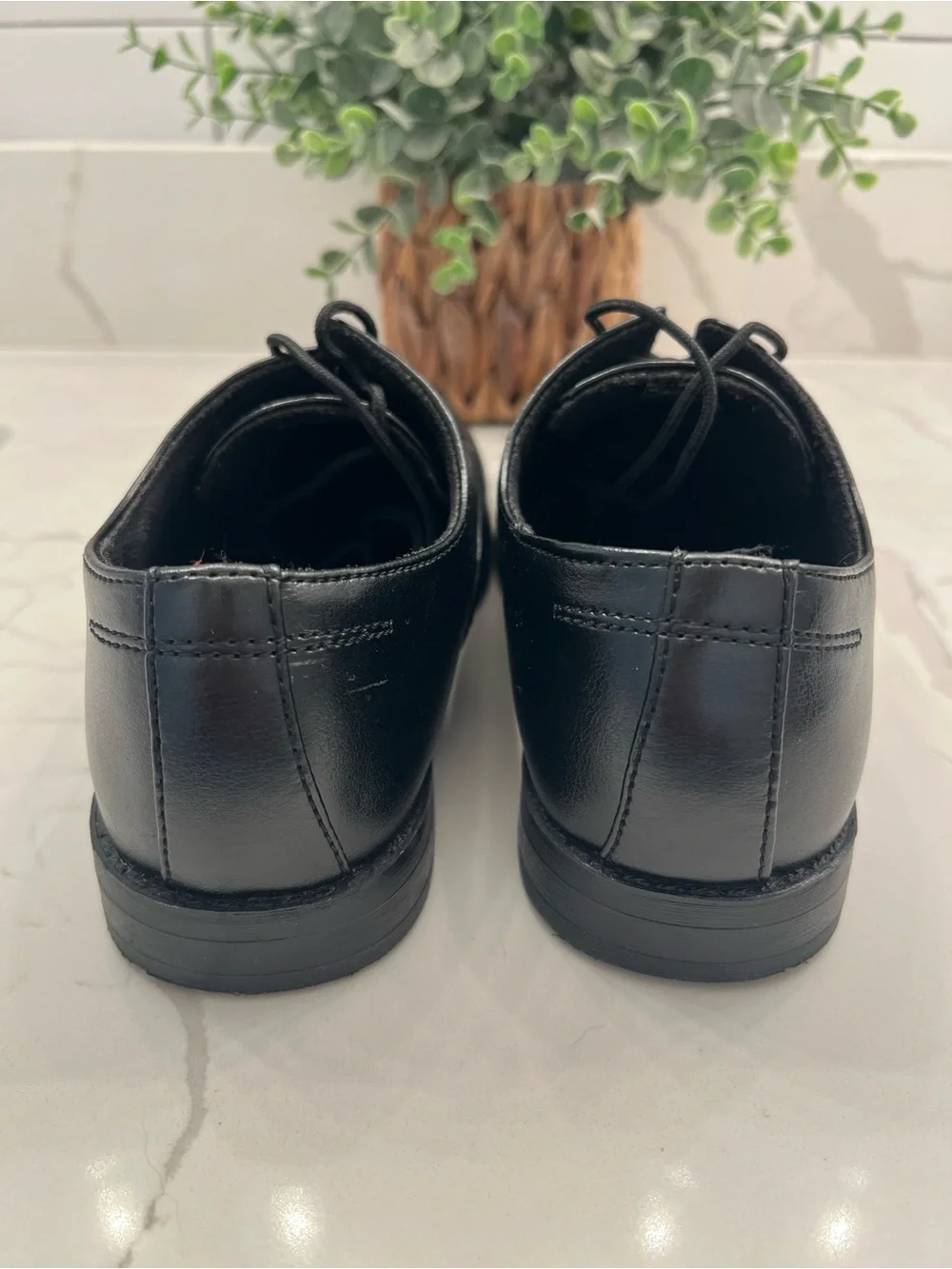 Boys Black Leather-like Lace-Up Dress Shoes